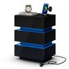 Advwin Bedside Table 3 Drawers with Charging Station & LED Light Nightstand Black
