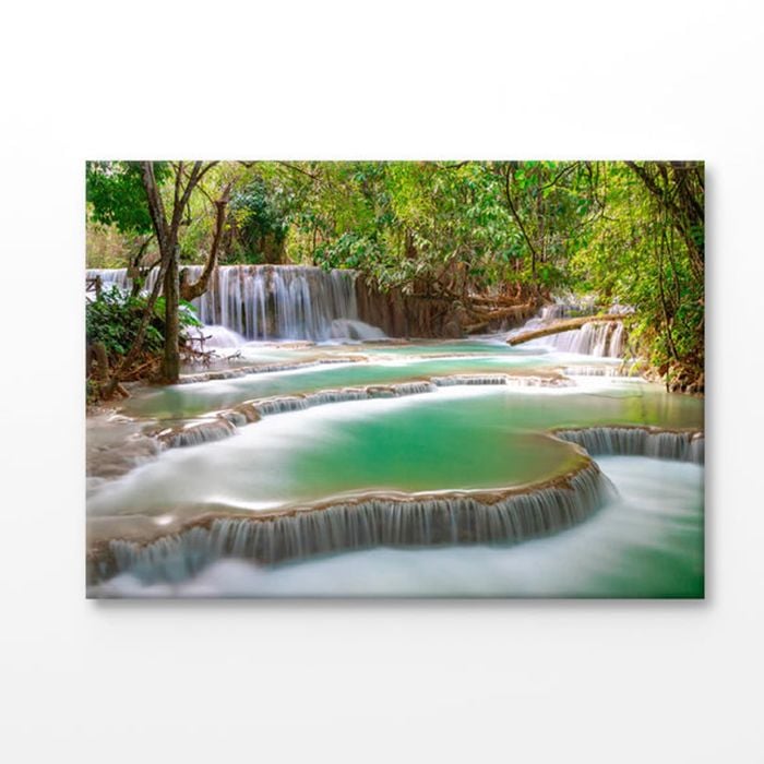 The Tat Kuang Si Waterfall in Forest Print 100% Australian Made 120x90cm (Stretched Canvas)