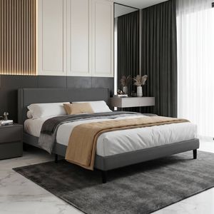 Advwin Bed Frame Queen Size Mattress Base Upholstered Platform Grey