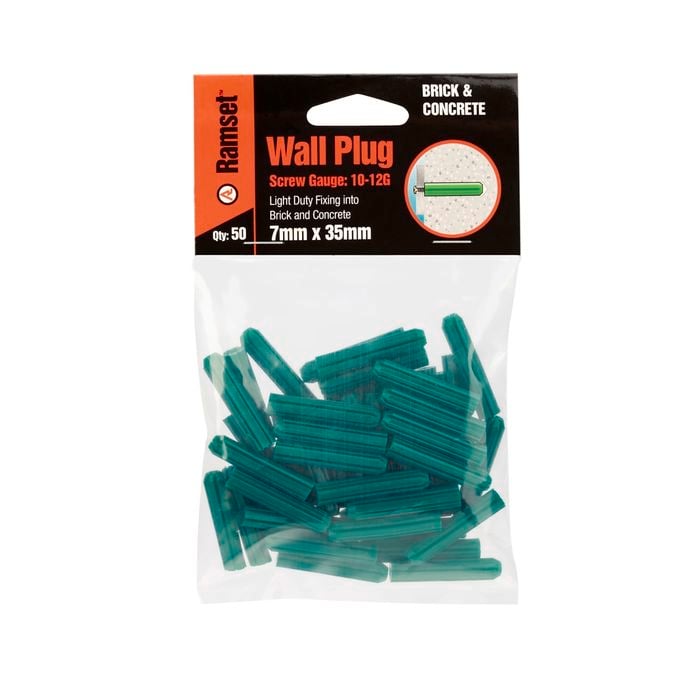 Ramset 7 x 35mm Green Wall Plugs - 50 Pack