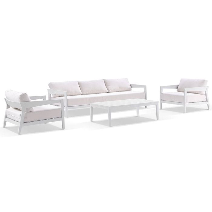 Bronte 3+1+1 Outdoor Lounge Setting with Coffee Table White