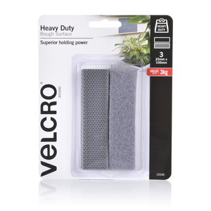 VELCRO®  25mm x 100mm Grey Brand Rough Surface Stick on Tape - 3 Pack