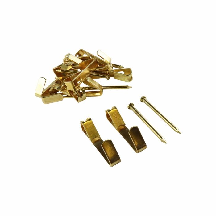 Everhang 20kg Brass Plated Angle Drive Hooks - 10 Pack