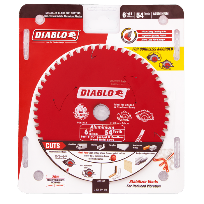 Diablo 165mm 54T Aluminium/Plastics Circular Saw Blade 