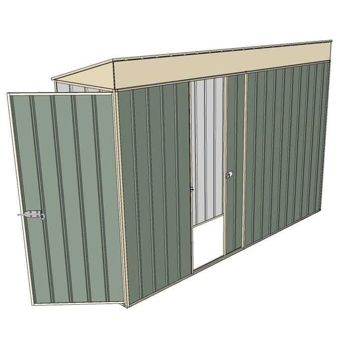 Build-a-Shed 0.8 x 3 x 2m Single Hinged Door Shed with Single Sliding Side Door - Green