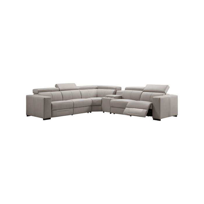 Genuine Leather 6 Seater Corner Sofa With 2 Electric Recliners And Reversible Console in Cream Colour