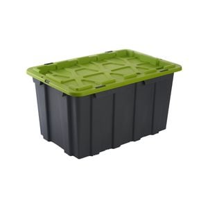 All Set 60L Grey And Green Heavy Duty Storage Container With Flat Lid
