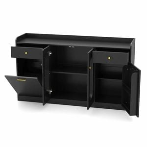 Costway Tilt Out Trash Can Buffet Cabinet Kitchen Island 1.4m Bar Black