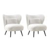 Oikiture 2x Armchair Lounge Chair with Lumbar Pillow Wingback Boucle White