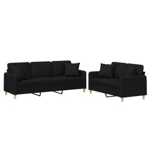 vidaXL Sofa Set with Pillows 2-Seater Sofa Couch Settee 2 Piece Black Fabric