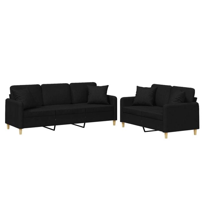 vidaXL Sofa Set with Pillows 2-Seater Sofa Couch Settee 2 Piece Black Fabric