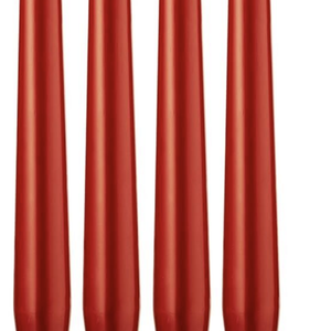 4x Tapered Dinner Candles Unscented Taper Wedding Candle 25cm in Metallic Red - Candles