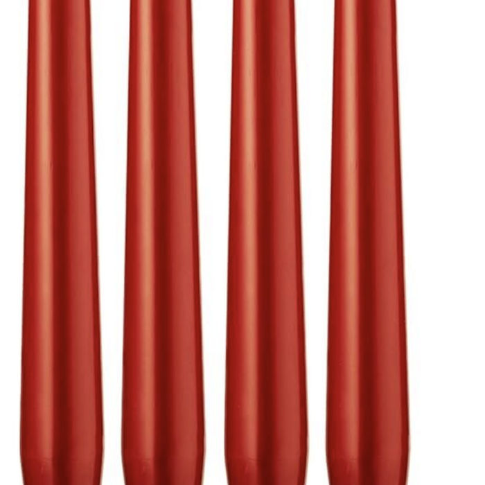 4x Tapered Dinner Candles Unscented Taper Wedding Candle 25cm in Metallic Red - Candles