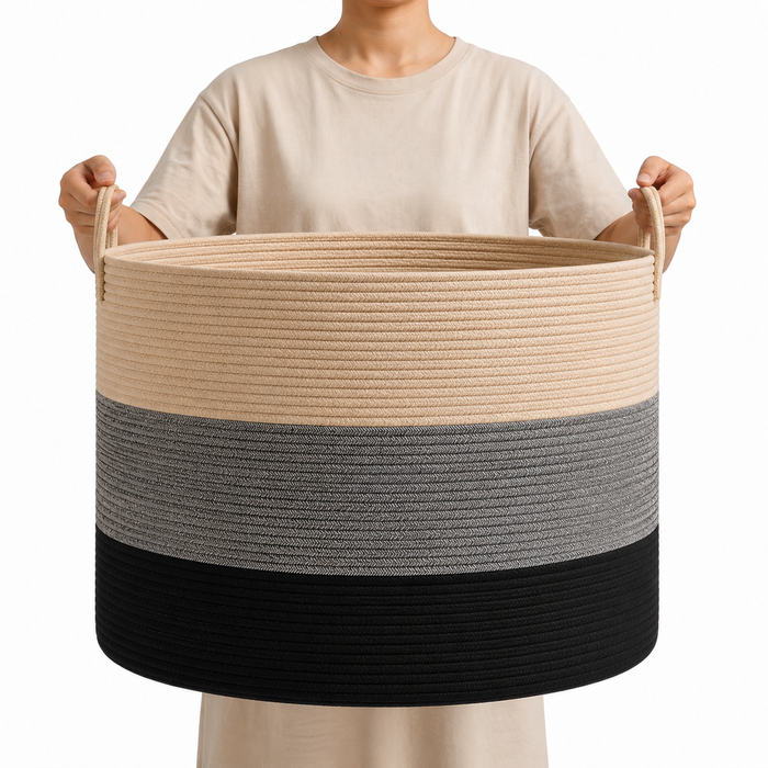Altus 83L Extra Large Three-Tone Cotton Rope Storage Basket Laundry Hamper