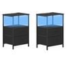 Ufurniture 2xnightstand With Led Light And Charging Station Industrial End Table 2 Fabric Drawers And Open Shelf Black