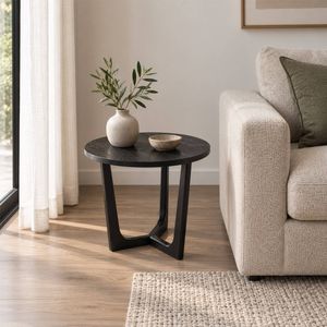 SK Designer Living | Arlo Round Wood Side Table - Black