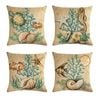 Catzon 4 Pcs Sea Theme Throw Pillow Covers Square Linen Pillowcase for Couch