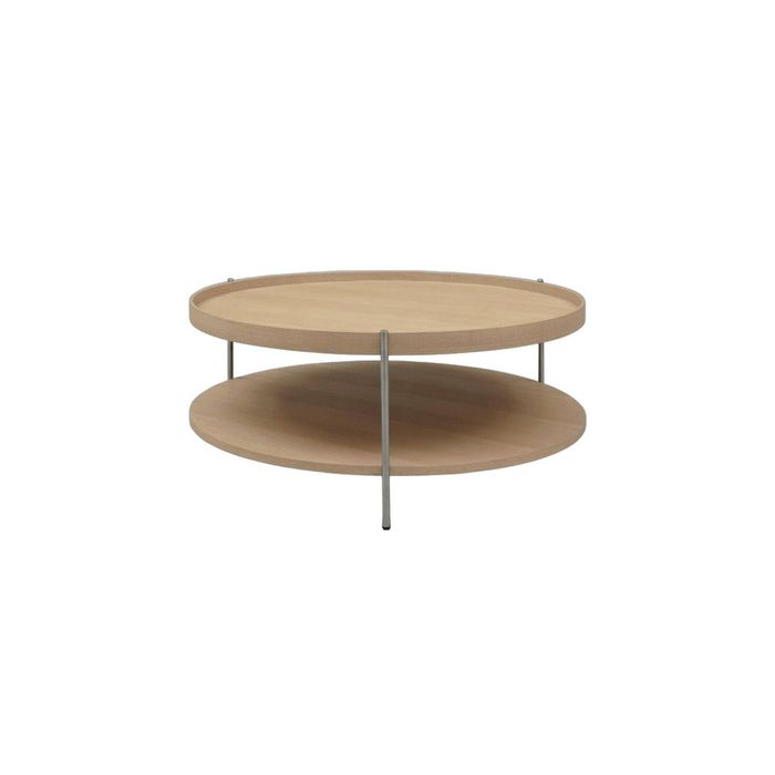Seek and Ramble Cleo 90cm Round Coffee Table Natural Ash & Brushed Stainless Steel Legs