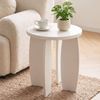 HOMFURN Round Side Table, Cream White High-Gloss Finish, Flowing Curved Legs, 30kg Capacity Living Room & Bedroom