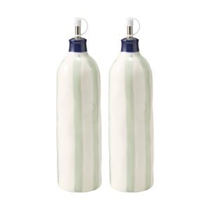 2pk Porto Sable Kitchen Oil Bottle White & Sage Green Stripe 850ml