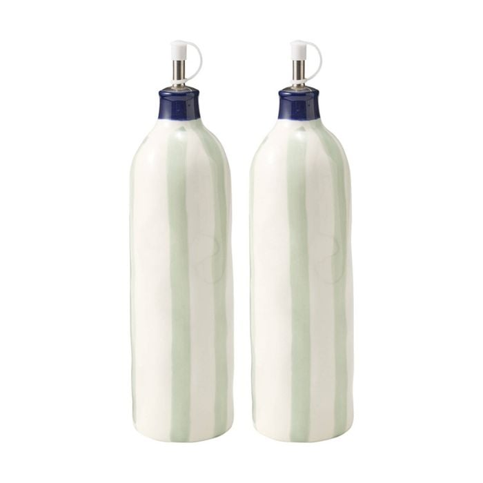 2pk Porto Sable Kitchen Oil Bottle White & Sage Green Stripe 850ml