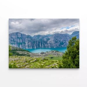 Lake & Mountains with Clouds  Print 100% Australian Made 75 x 50cm  (Stretched)