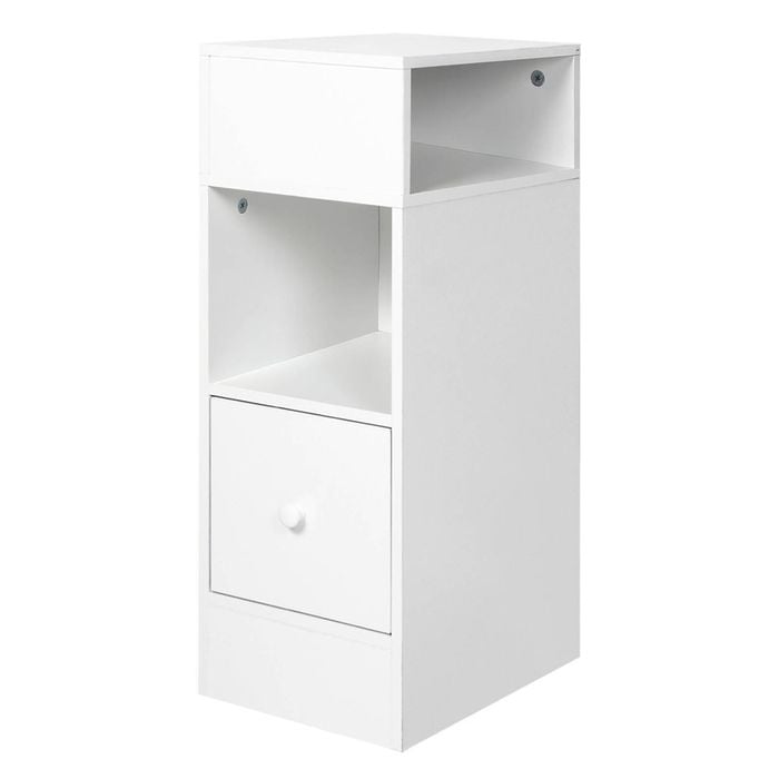 Levede Bedside Table White 2 Open Compartments And 1 Drawer