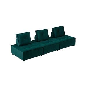 Foret 3pc Armless Seat Modular Extension Lounge Couch Velvet Fabrics Sofa Green
