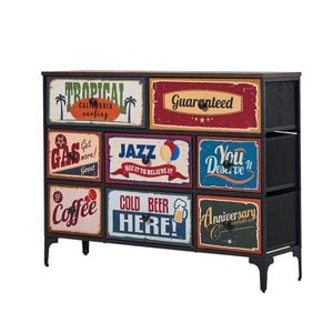 Oikiture 8 Chest of Drawers Fabric Storage Cabinet Retro Dresser Vintage Lowboy