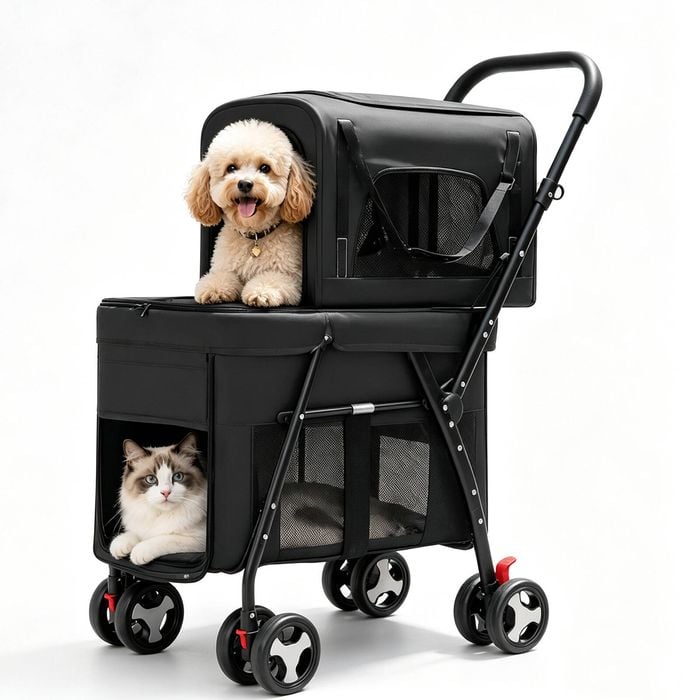 Advwin Pet Stroller Dog Pram Large Cat Carrier Travel Foldable 4 Wheels Double