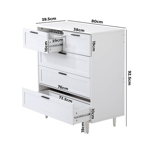 Oikiture 5 Chest of Drawers White - Bunnings Australia