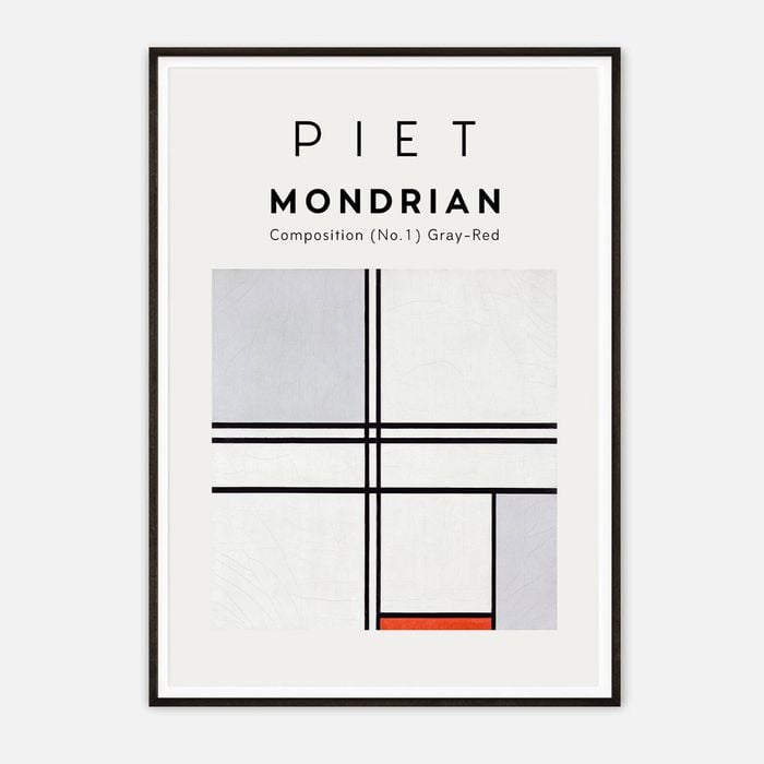 Galrie Piet Mondrian Composition No. 1 Gray-Red Art Print for Modern Decor, Black Frame, A4 21 x 30cm (8 x 12inch)