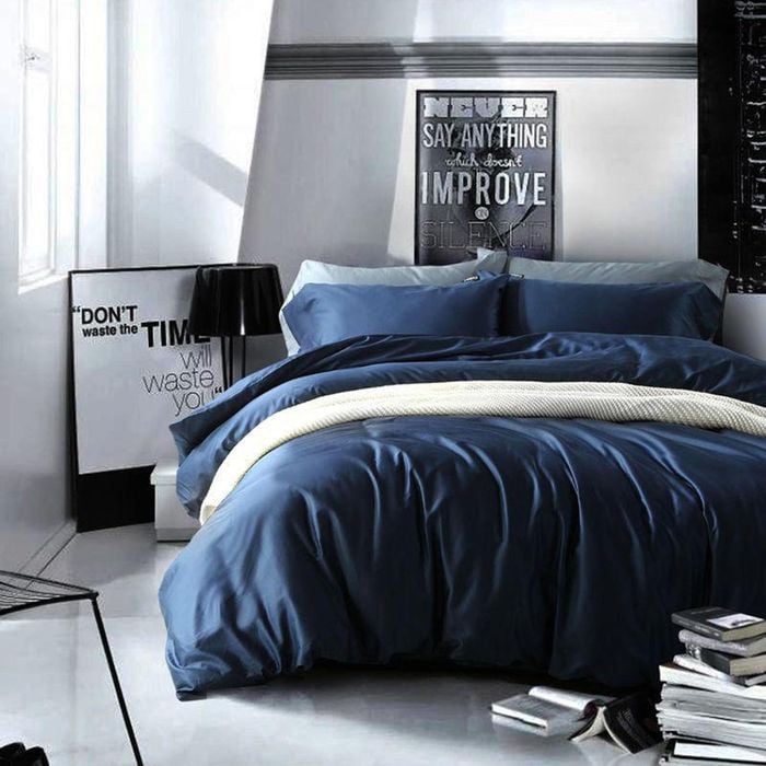 CottonMore 100% Cotton 650TC Sateen NavyBlue Quilt Cover Set - King