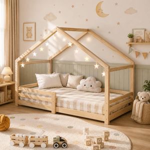 Oikiture Wooden Bed Frame Kids House Beds - Single
