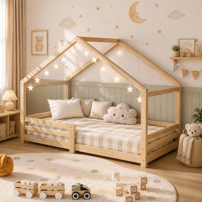 Oikiture Wooden Bed Frame Kids House Beds - Single