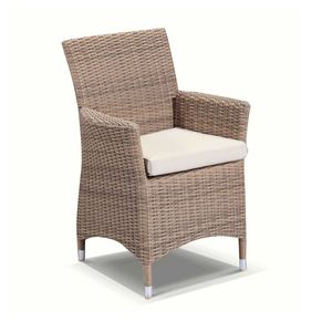 Roman Outdoor Wicker Dining Arm Chair Brushed Wheat & Cream Cushions