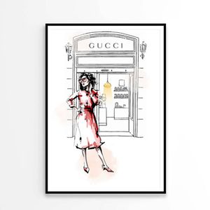 Red Lady with Fashion Store   Print 100% Australian Made 90 x 120cm   (Poster)