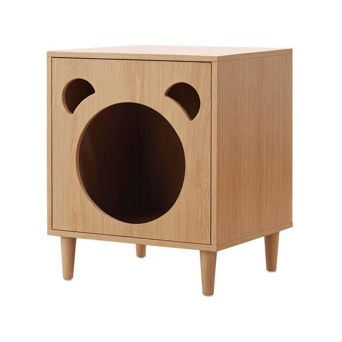 Oikiture Pet Storage Cabinet Cat House Side Table Hidden Litter Box Natural