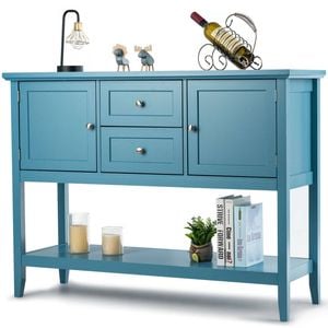 Costway Buffet Sideboard Storage Cabinet Wooden Kitchen Blue
