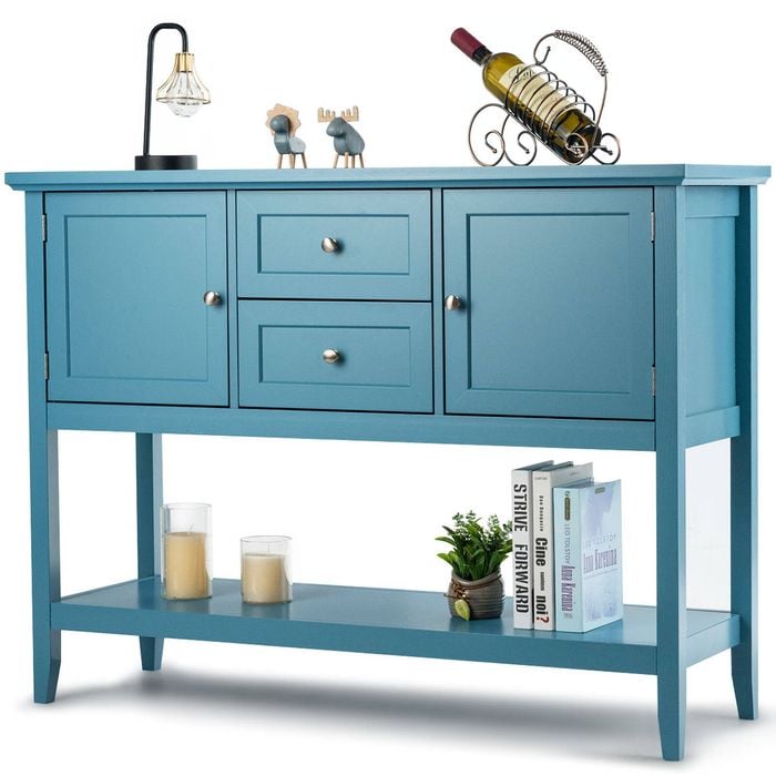 Costway Buffet Sideboard Storage Cabinet Wooden Kitchen Blue