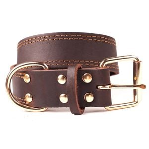 CottonMore Top Quality Handmade Genuine Leather Brown Dog Collar - Small
