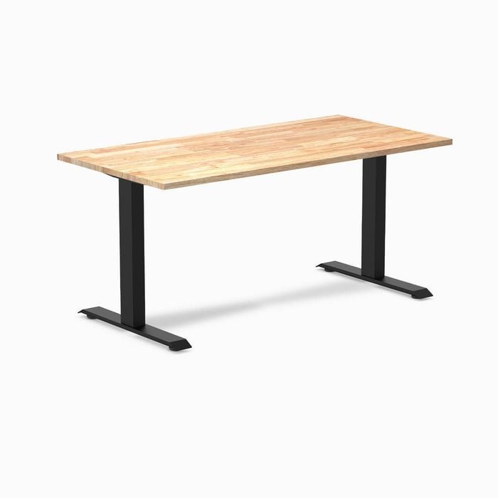 Desky Fixed Height Natural Timber Rubberwood Desk 150x75cm Matte Black Leg