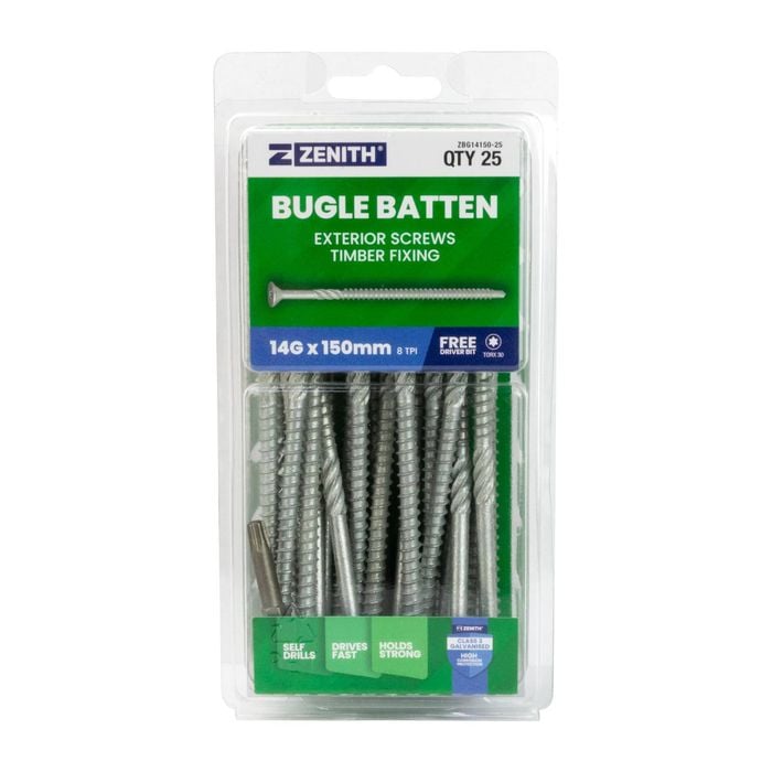 ZENITH 14G - 8 x 150mm Class 3 Galvanised Bugle Batten Screws - 25 Pack