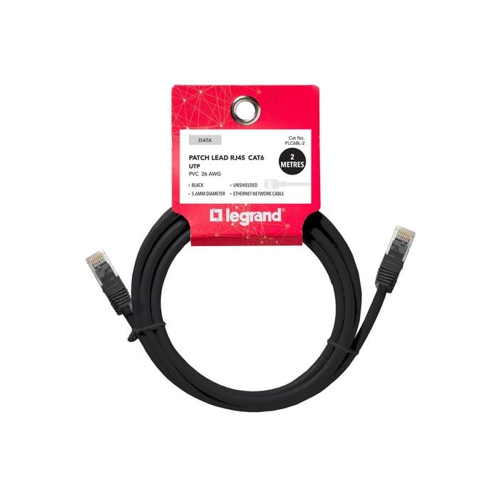 Legrand 2m Black Cat6 RJ45 UTP Patch Lead