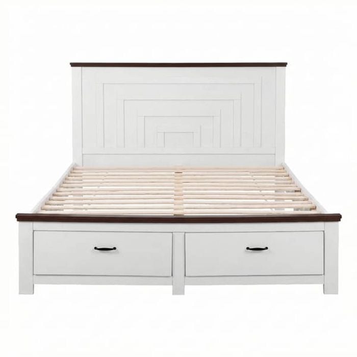 Homfurn Queen Bed Frame With 2 Drawers & 108cm High Headboard – Modern White