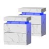 Oikiture Set of 2 Bedside Table 2 Drawers LED Marble Effect White
