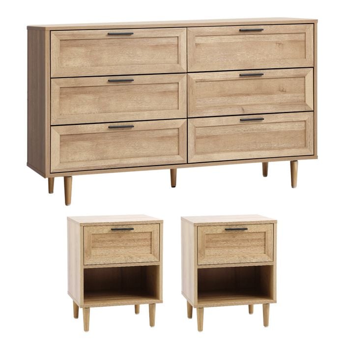 Oikiture 6 Chest of Drawers and 2 Bedside Tables Nightstands Bedroom Set