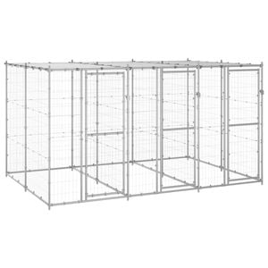 vidaXL Outdoor Dog Kennel Galvanised Steel with Roof 7.26 m² Puppy Enclosure