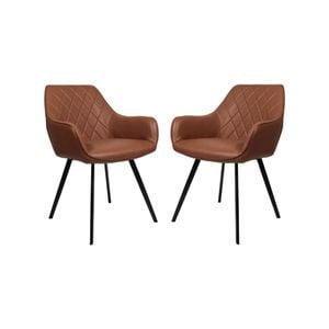 Raimon Furniture Set Of 2 Xena Eco Leather Dining Chair Black Metal Legs - Vintage Cognac