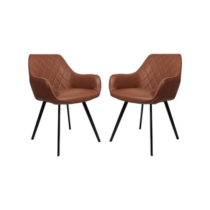 Raimon Furniture Set Of 2 Xena Eco Leather Dining Chair Black Metal Legs - Vintage Cognac